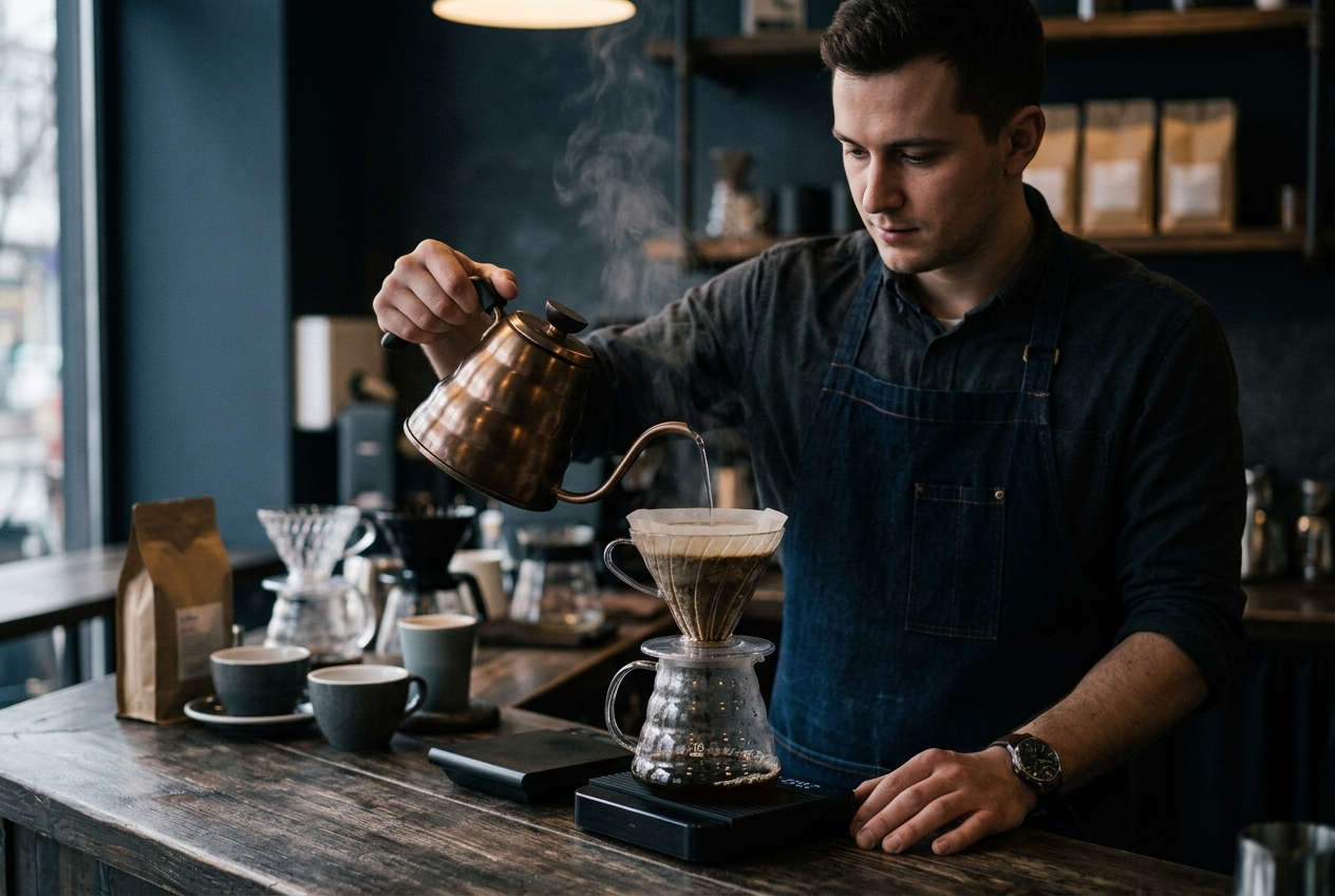 Barista haciendo un filtrado V60